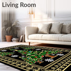 Festive Green Christmas Trees Snowflake Border Rug