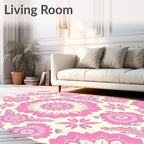 Pink Floral Kaleidoscope Mandala Rug
