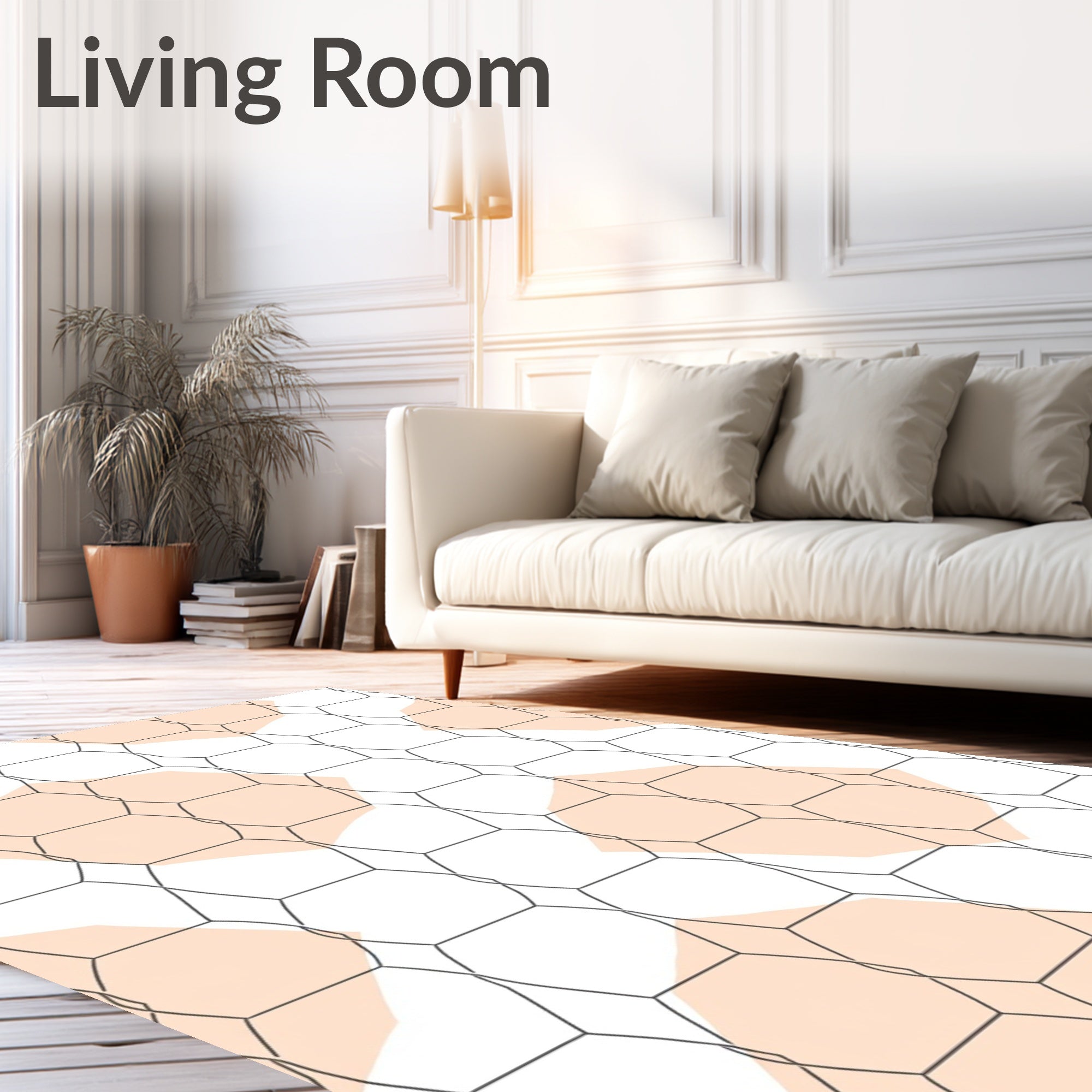 Soft Peach Geometric Honeycomb Pattern Rug