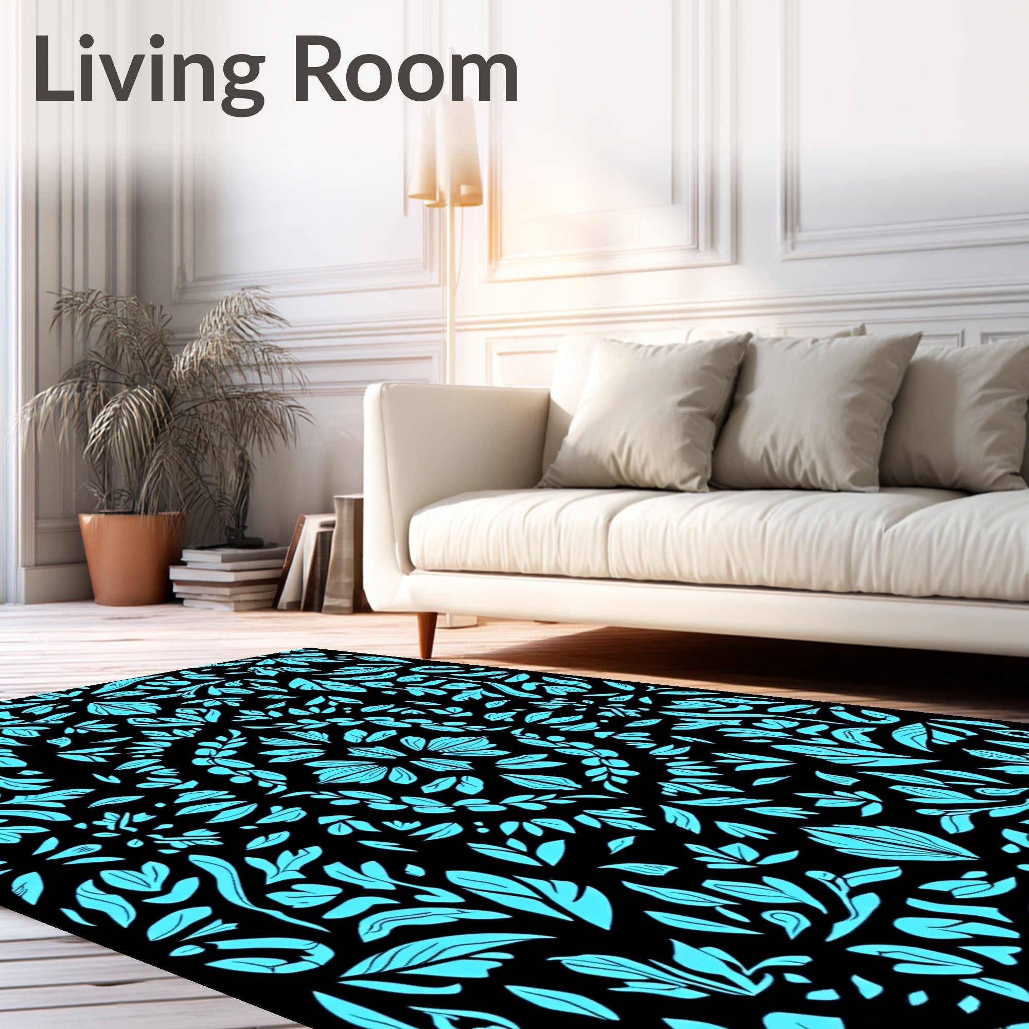 Bright Teal Foliage Symmetry Rug