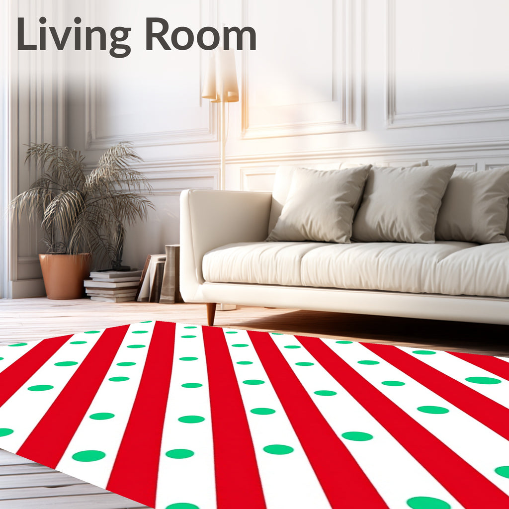 Red White Diagonal Stripe Polka Dot Rug