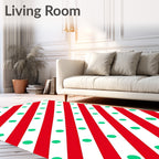 Red White Diagonal Stripe Polka Dot Rug