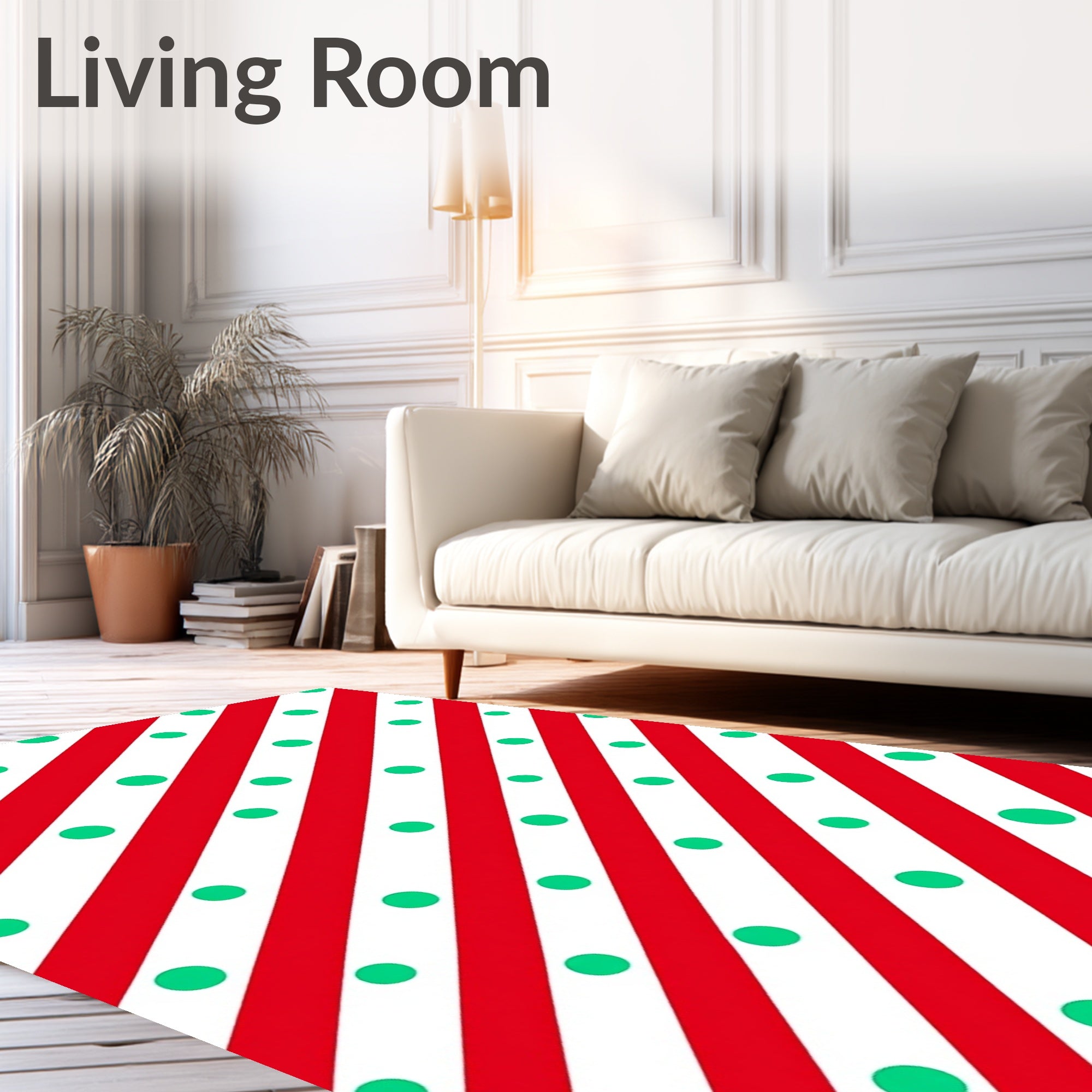 Red White Diagonal Stripe Polka Dot Rug