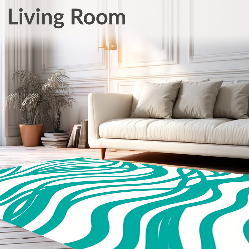 Modern Teal Wave Pattern Rug