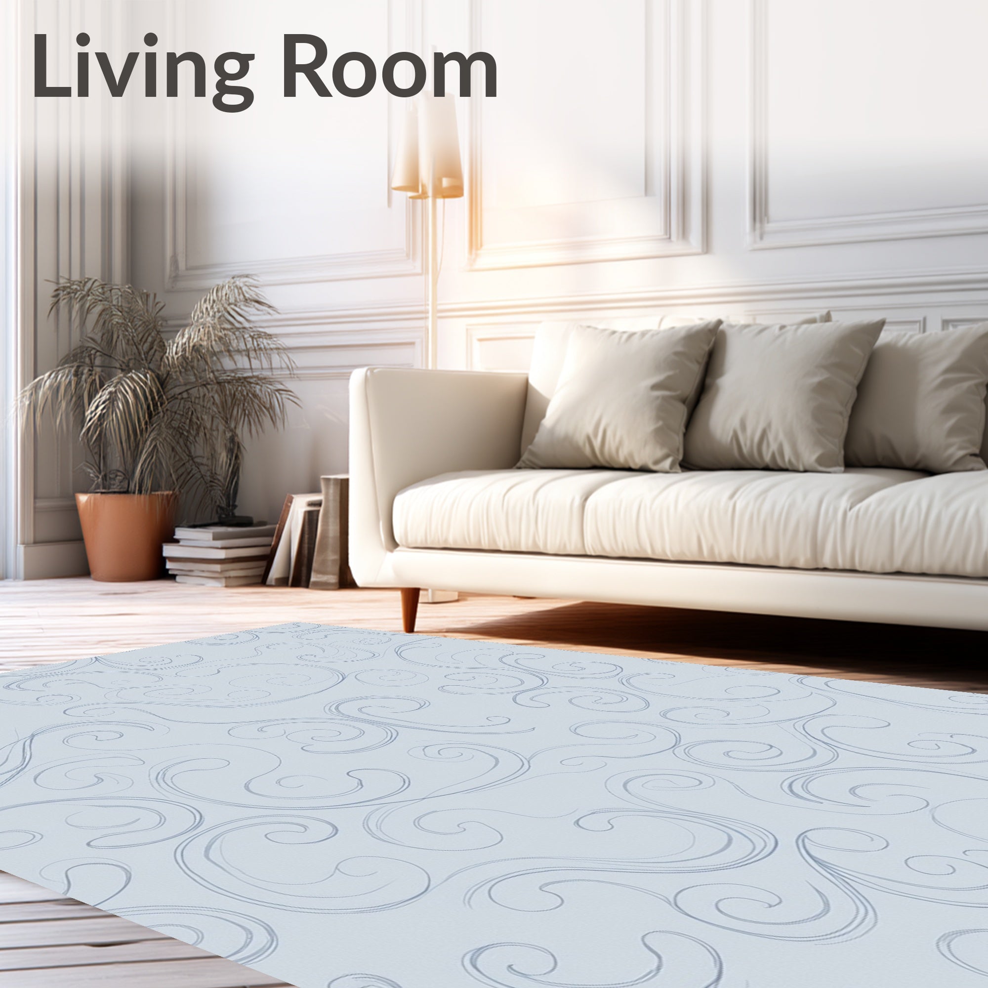 Delicate Blue Swirl Pattern Rug