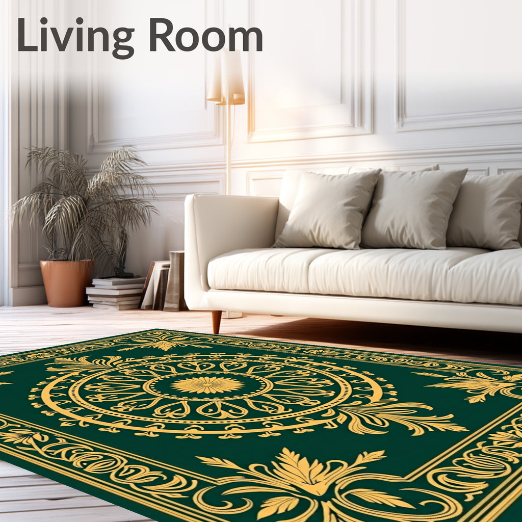 Elegant Gold Floral Mandala Design Rug