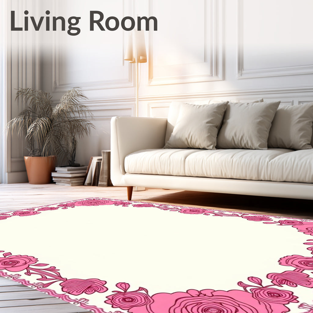 Pink Rose Garland Decorative Border Rug