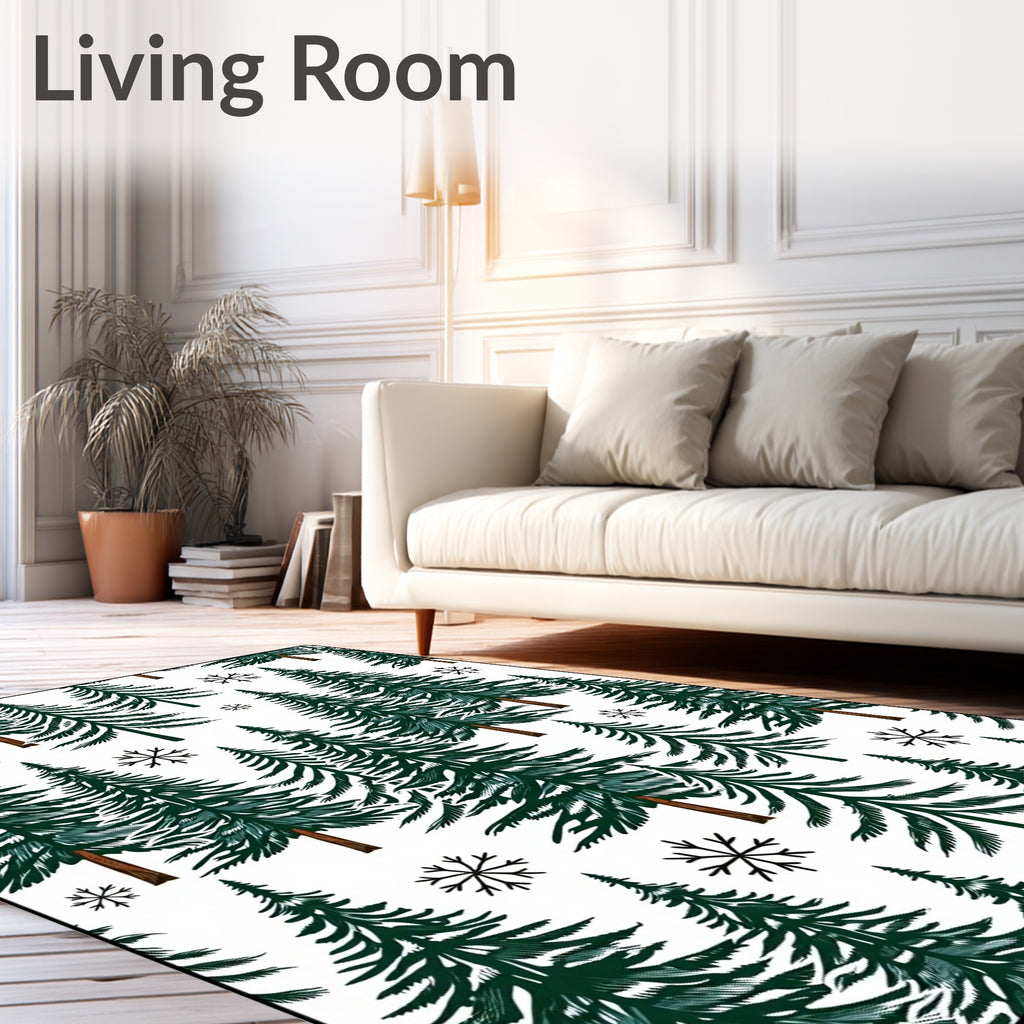 Evergreen Forest Snowflakes Rug