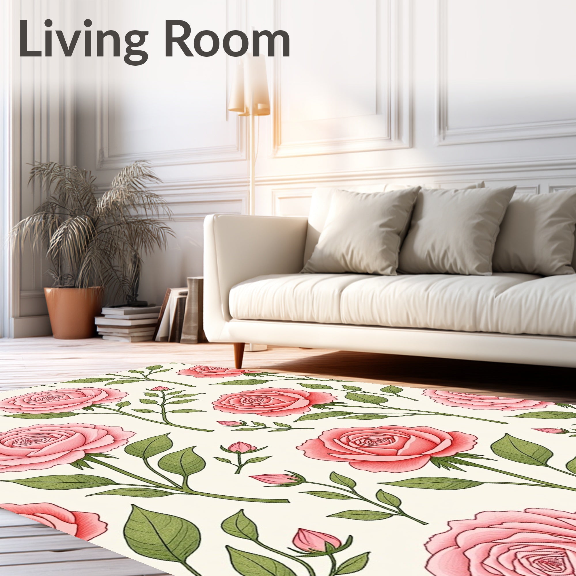 Pink Floral Stem Pattern Rug