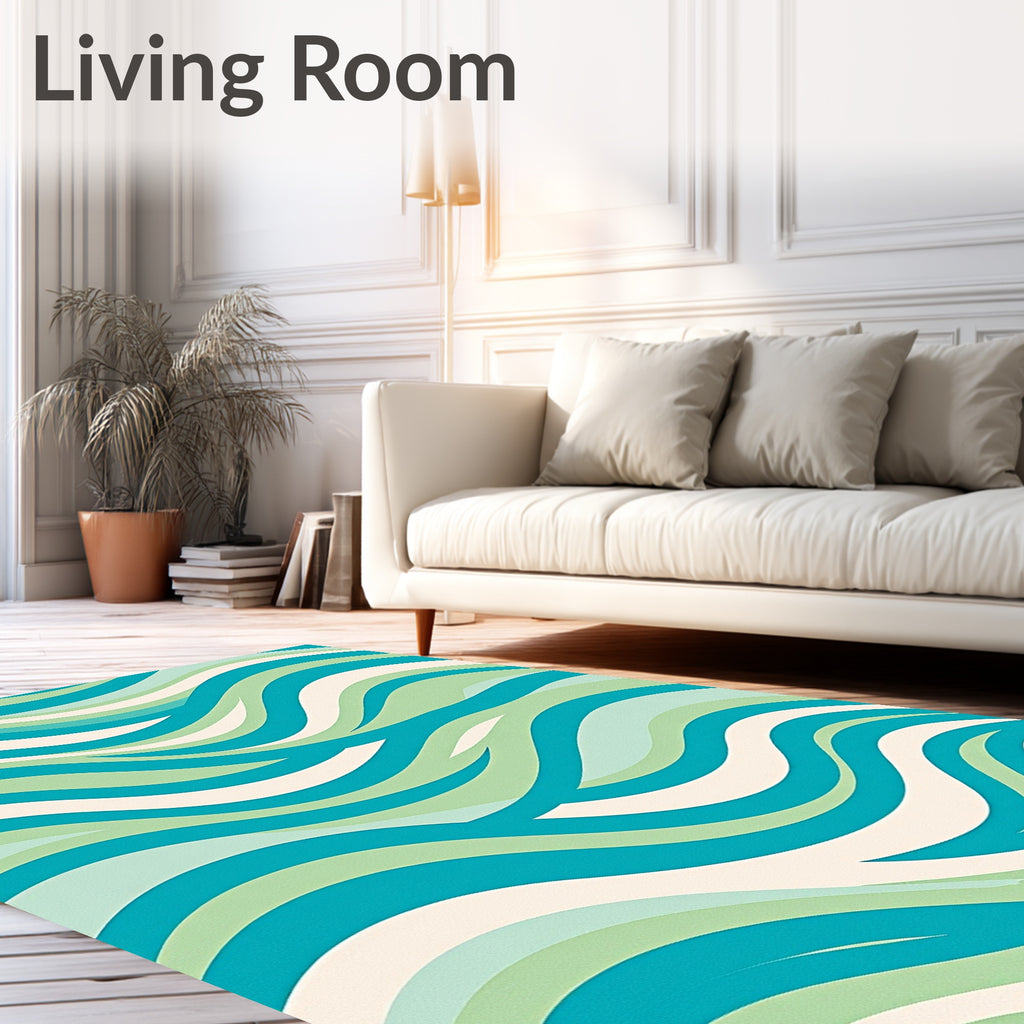 Aqua Green Wave Pattern Print Rug
