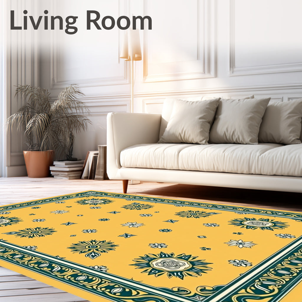 Golden Yellow Floral Patterned Rug