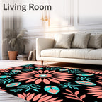 Coral Teal Floral Burst Pattern Rug