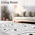 Abstract Black Lines Floral Pattern Rug