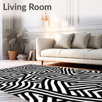 Bold Black White Line Abstract Rug