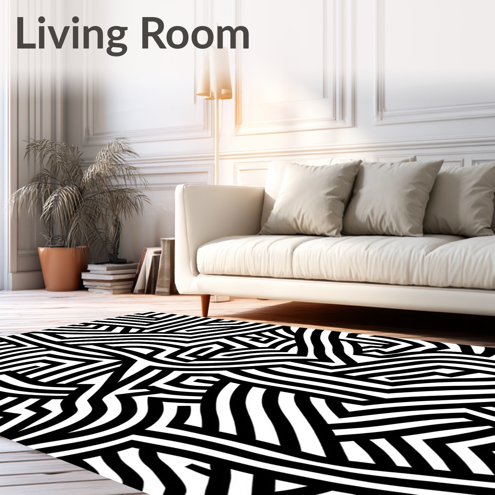 Bold Black White Line Abstract Rug
