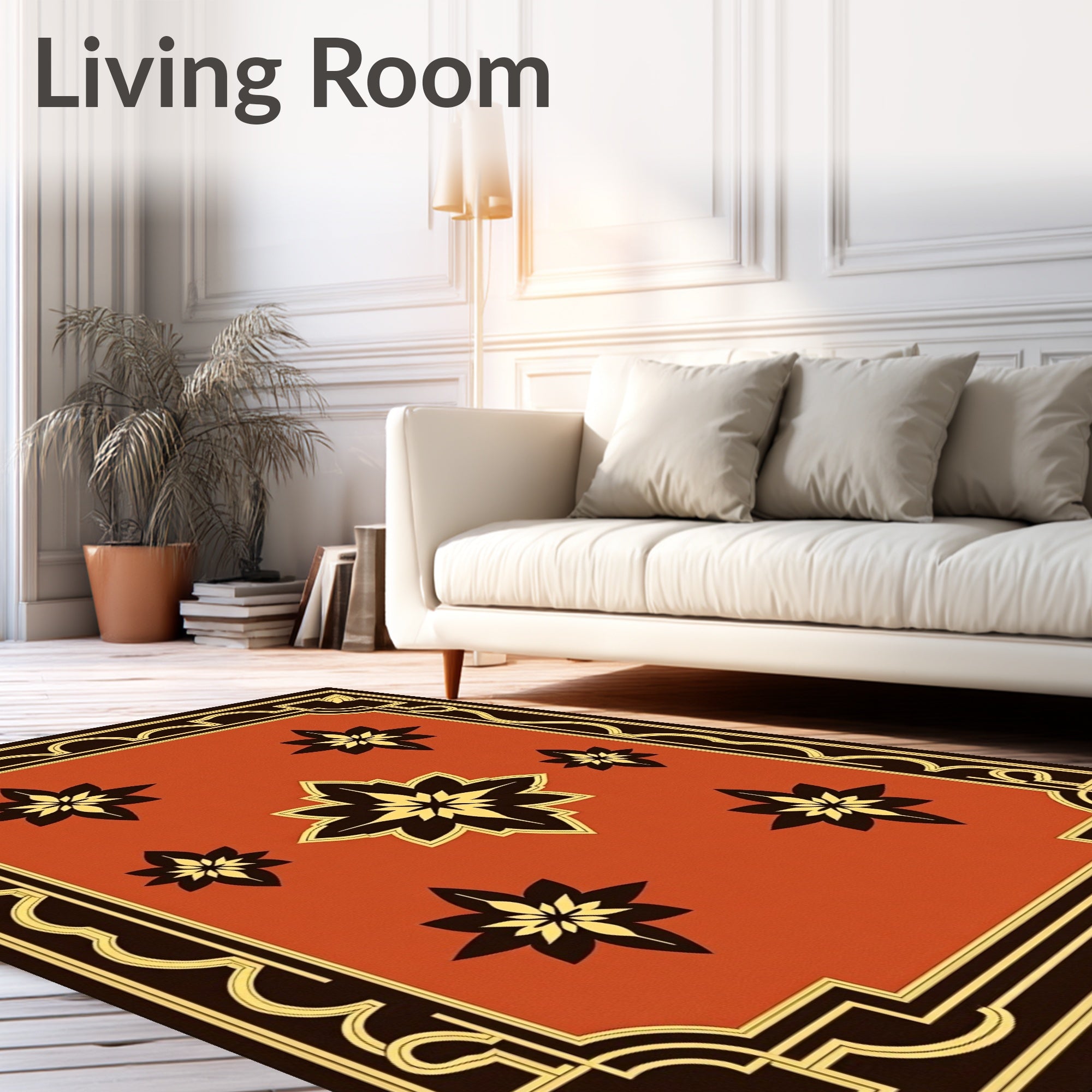 Warm Terracotta Floral Motif Rug