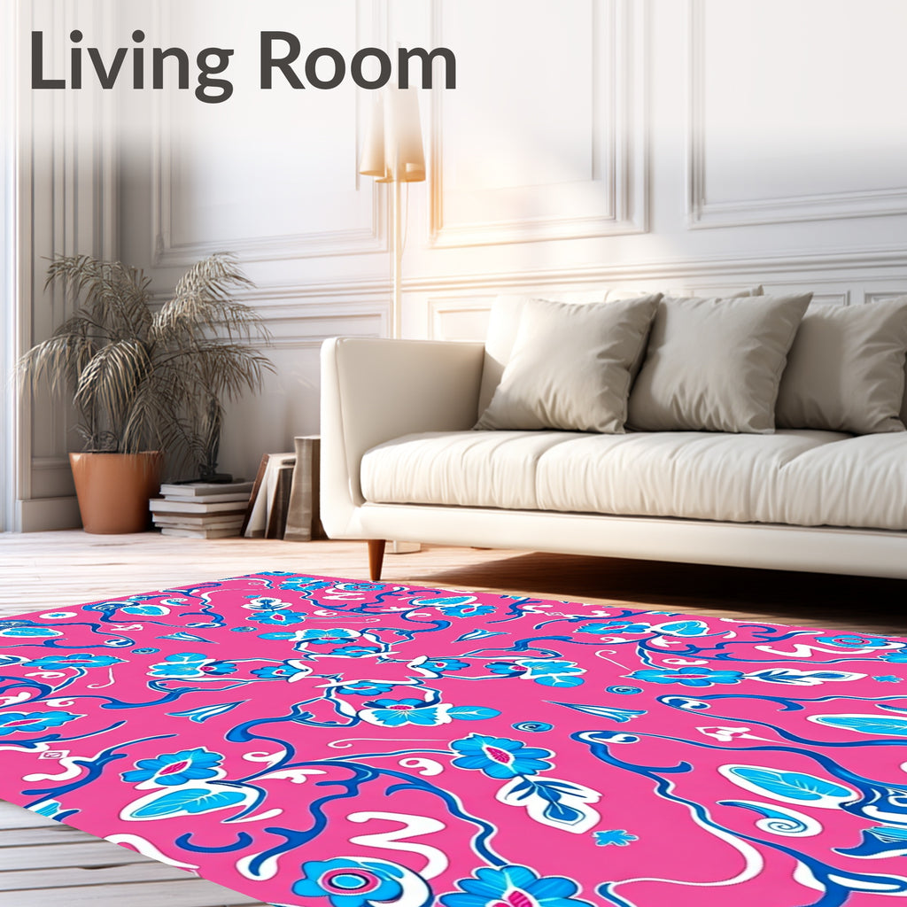 Ornate Floral Vines On Pink Background Rug
