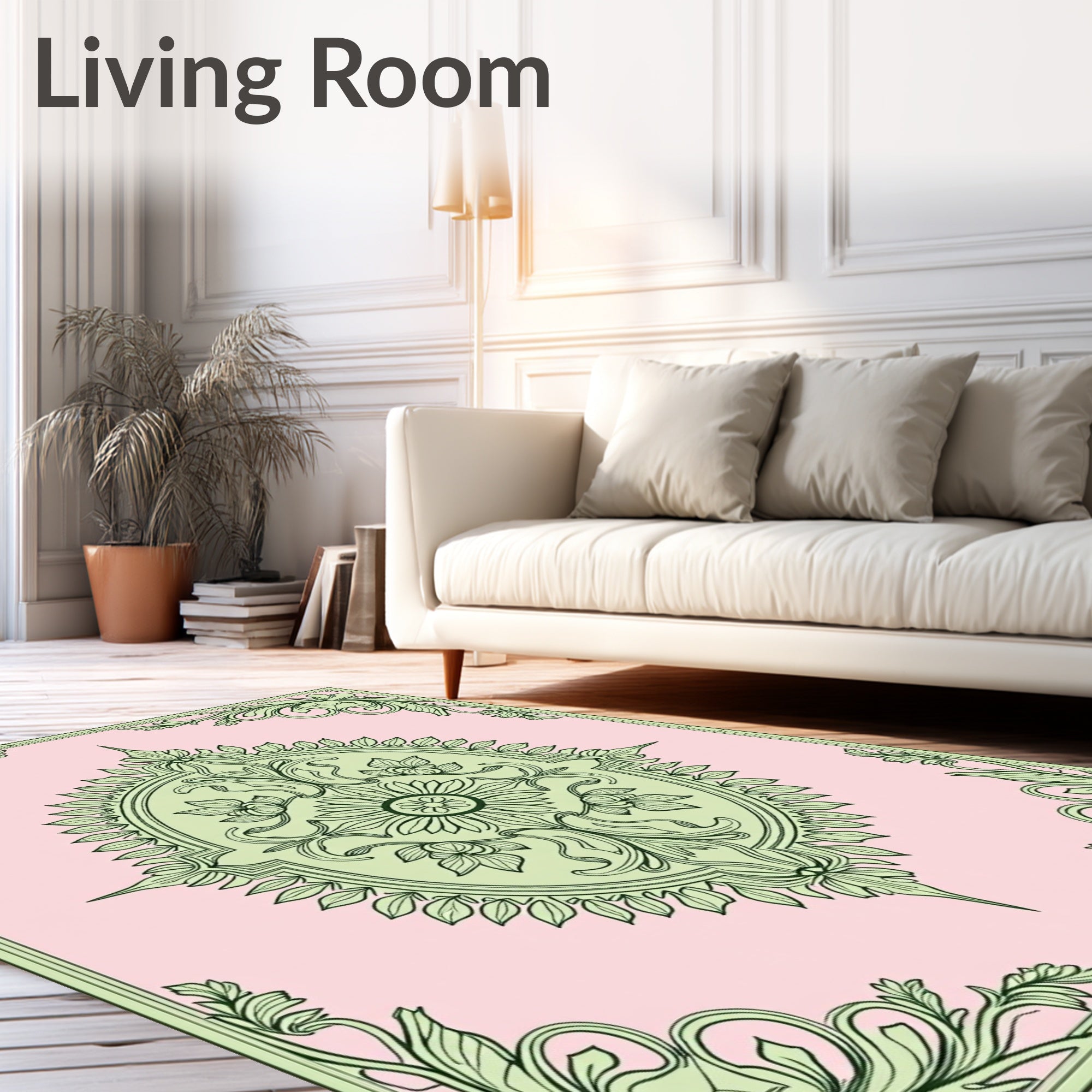 Pale Pink Floral Medallion Pattern Rug