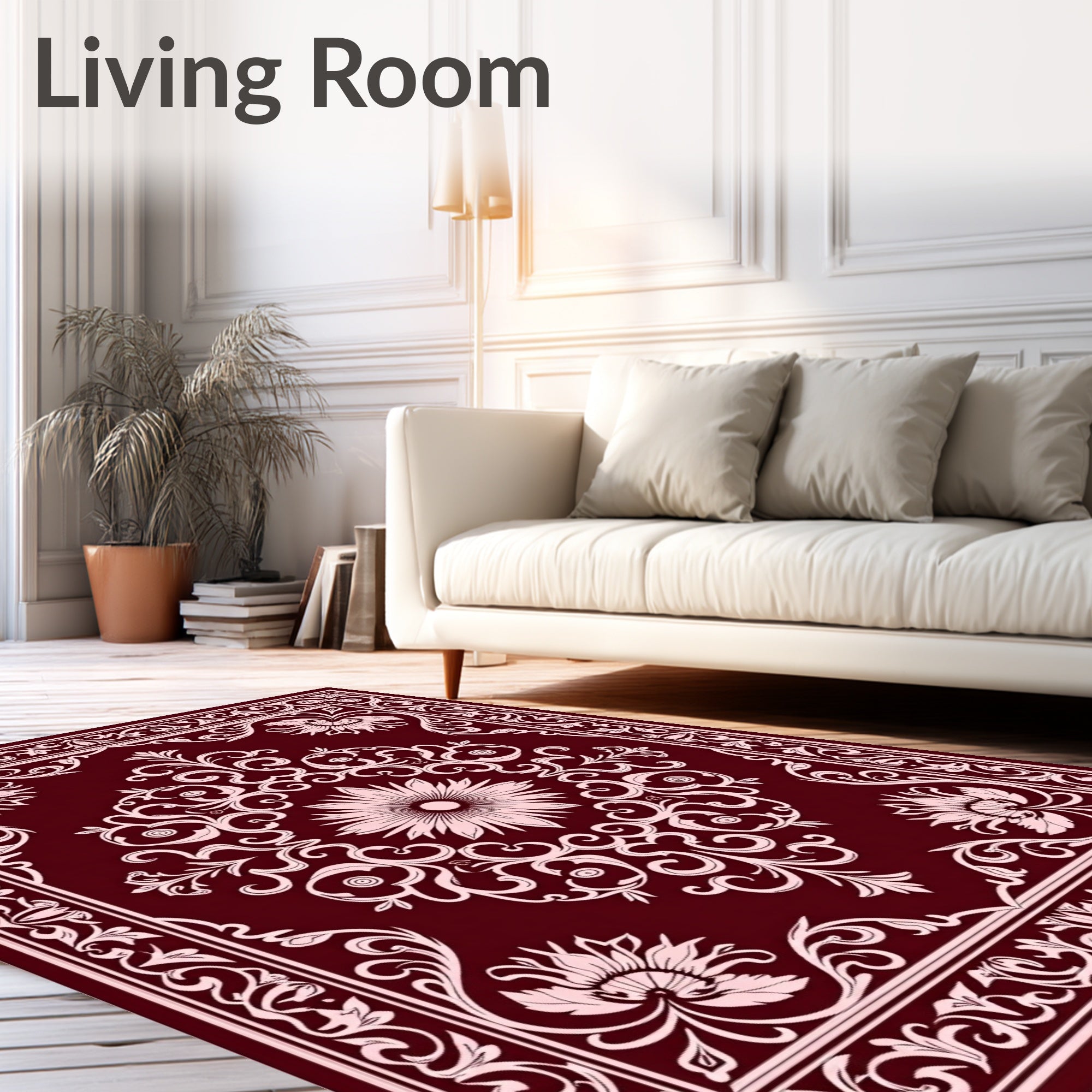 Elegant Floral Swirl Border Design Rug