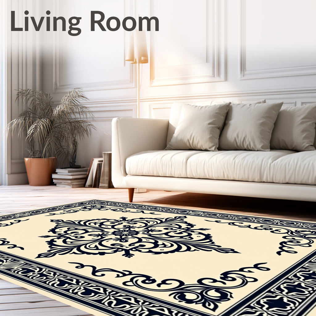 Intricate Floral Medallion Border Design Rug