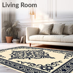 Intricate Floral Medallion Border Design Rug