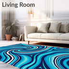 Swirling Blue Waves Pattern Rug