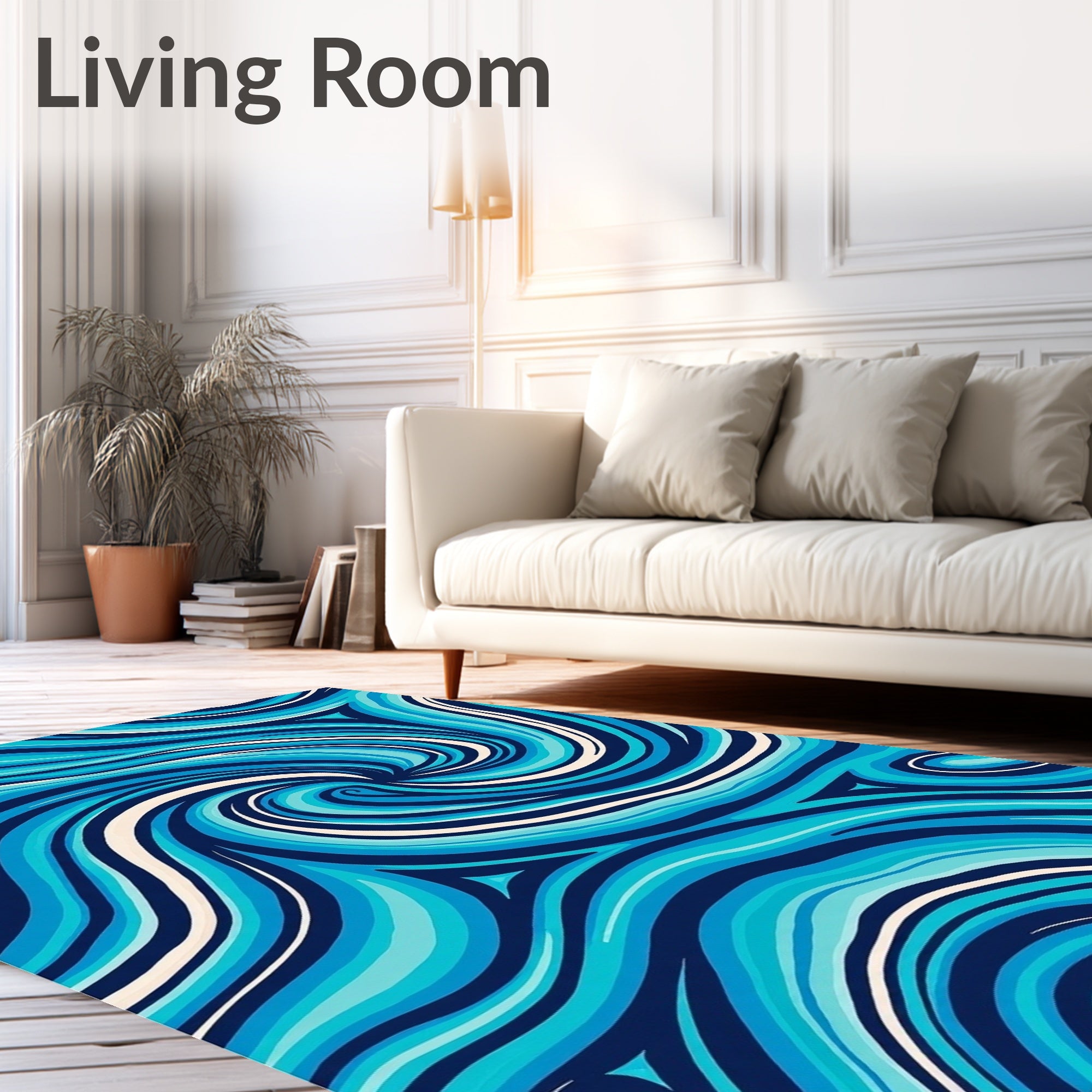 Swirling Blue Waves Pattern Rug
