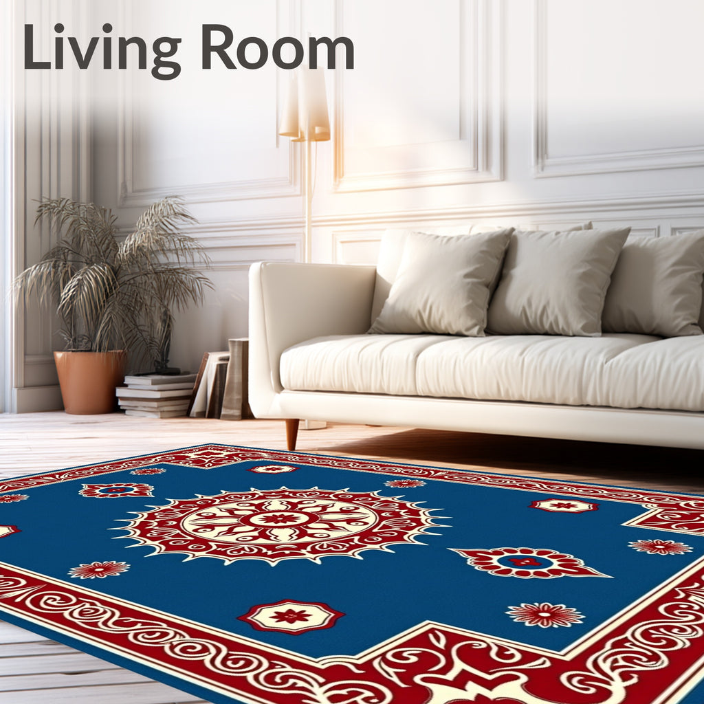 Intricate Ivory Red Floral Medallion Rug
