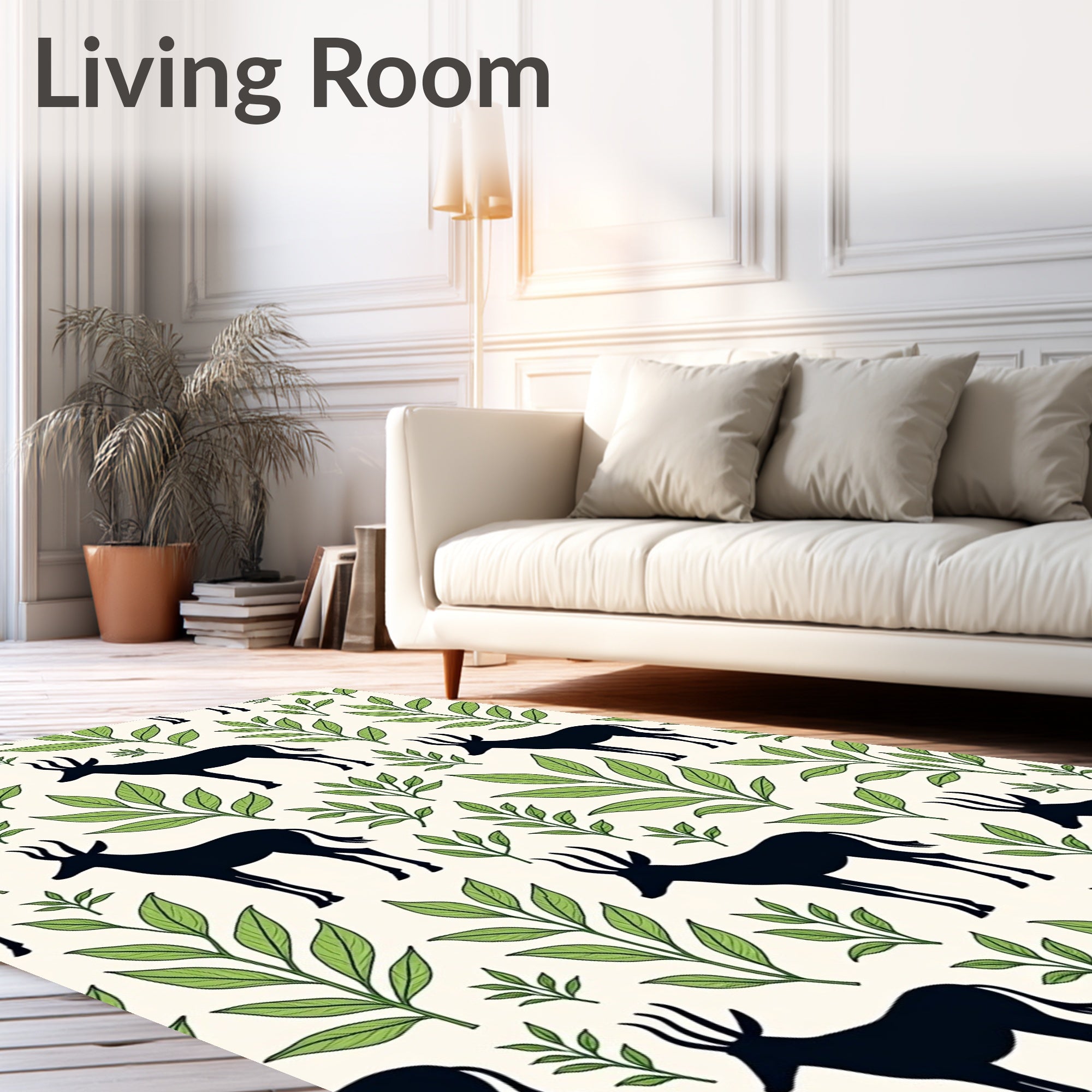 African Antelope and Leaf Pattern Rug