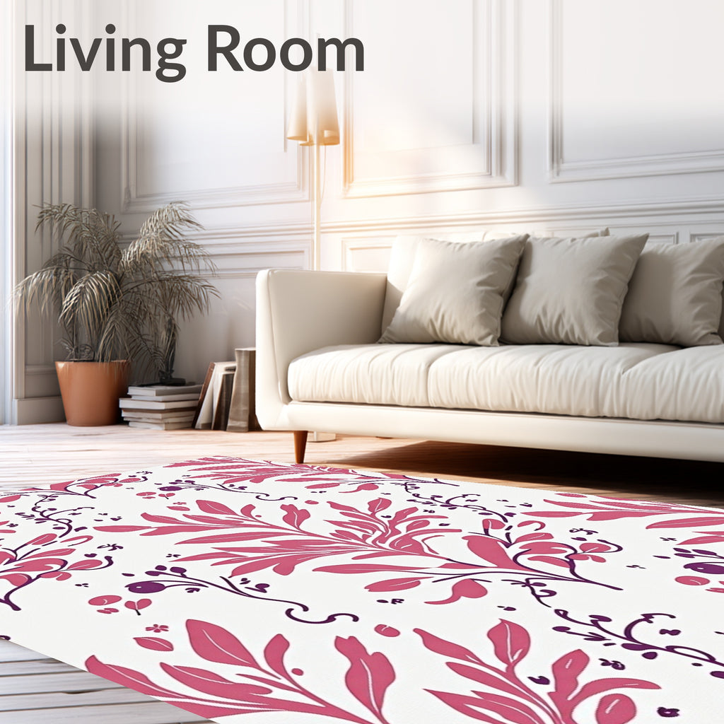 Pink Leaf Branch Pattern Design Rug