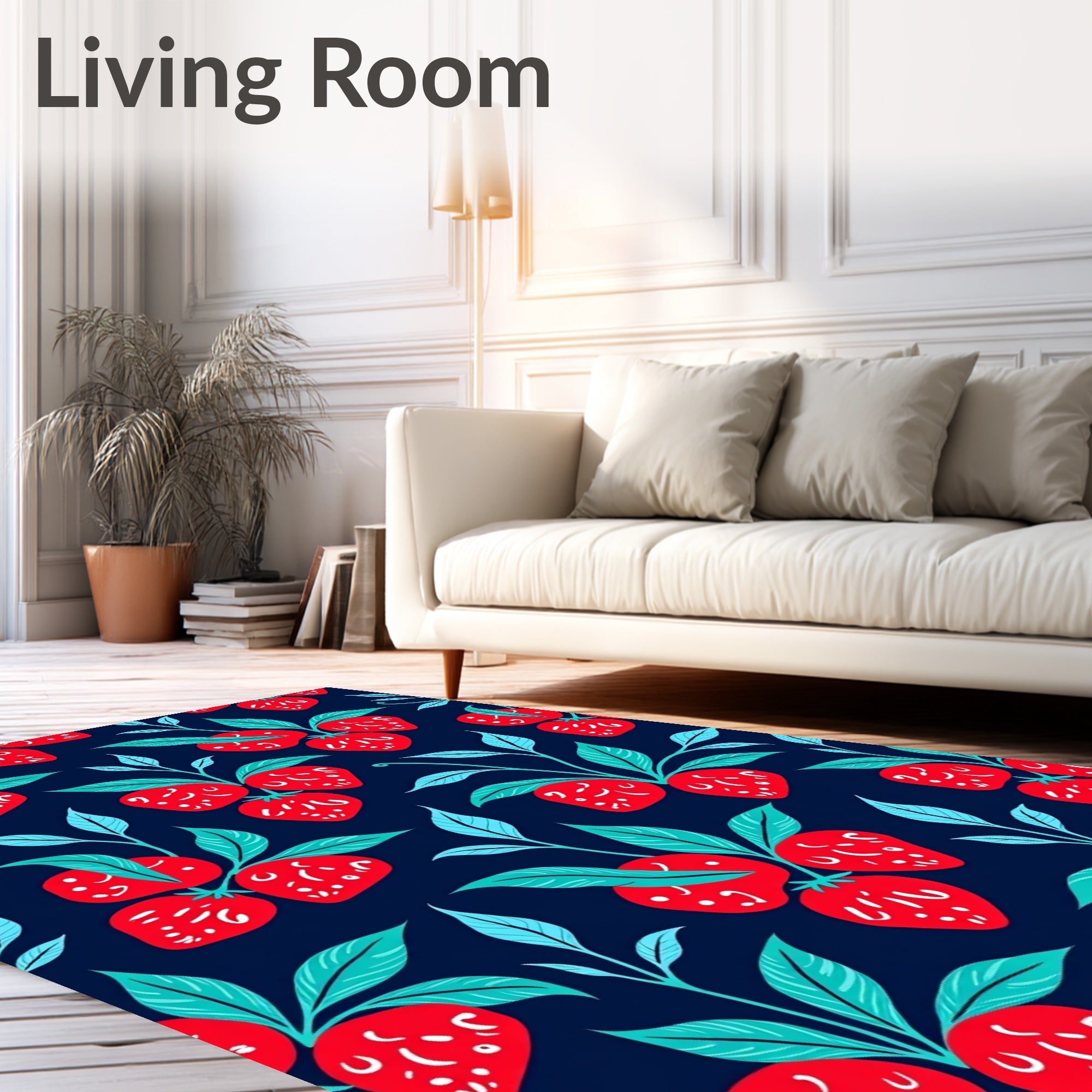 Red Strawberry Pattern With Blue Leaves Rug