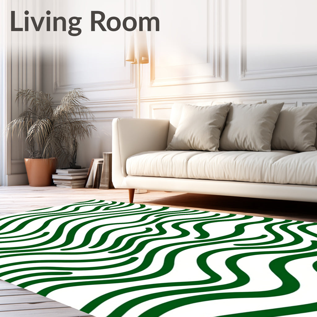 Green Wavy Striped Surface Pattern Rug