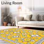 Golden Yellow Geometric Floral Medallion Rug
