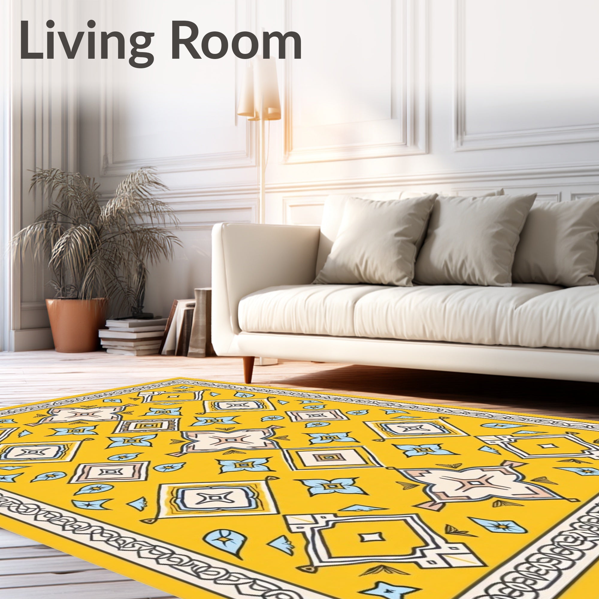 Golden Yellow Geometric Floral Medallion Rug