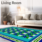Classic Geometric Blue Green Ivory Pattern Rug