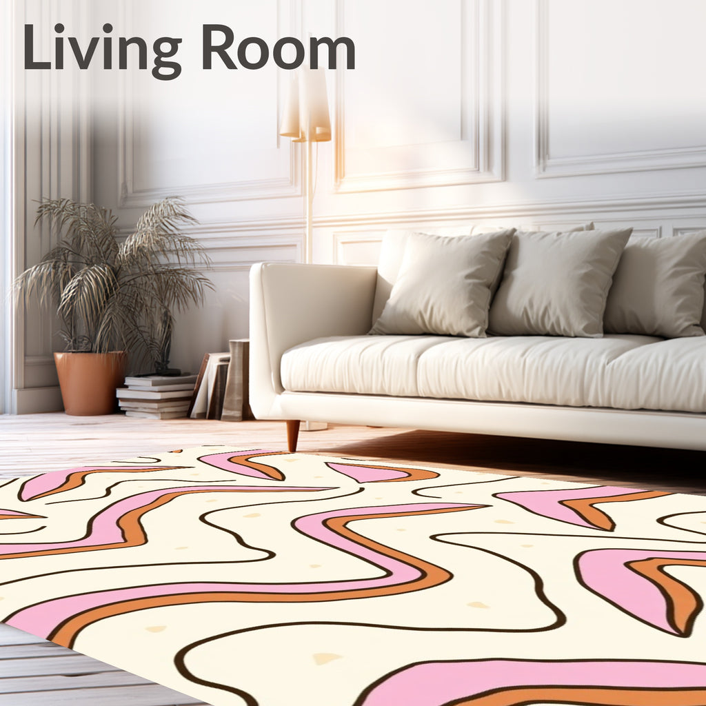 Retro Pink Orange Wavy Pattern Rug