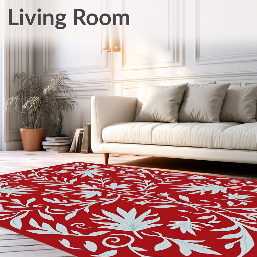 Crimson Cyan Floral Symmetry Rug