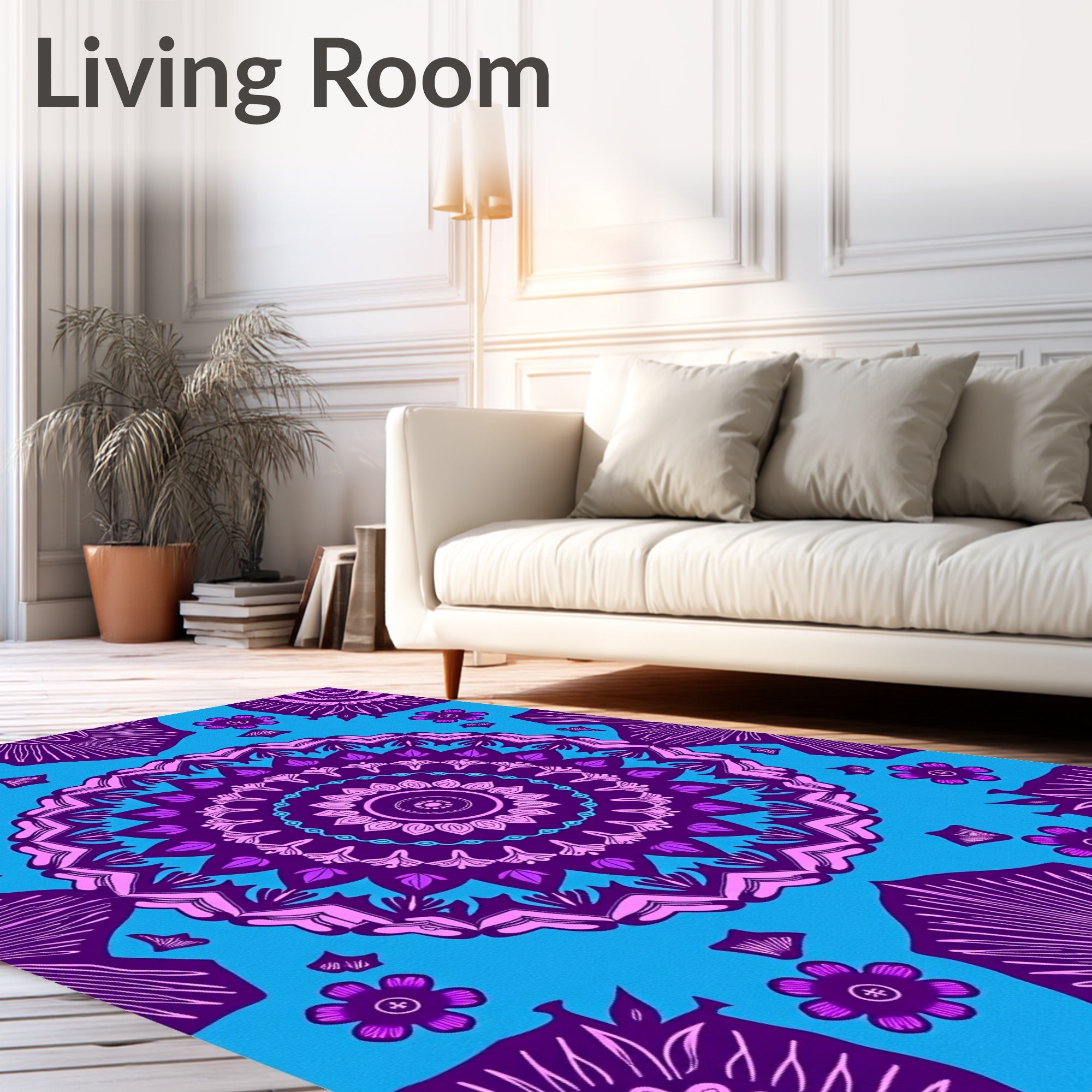 Vibrant Purple Floral Mandala Design Rug