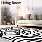 Abstract Black White Flowing Lines Rug