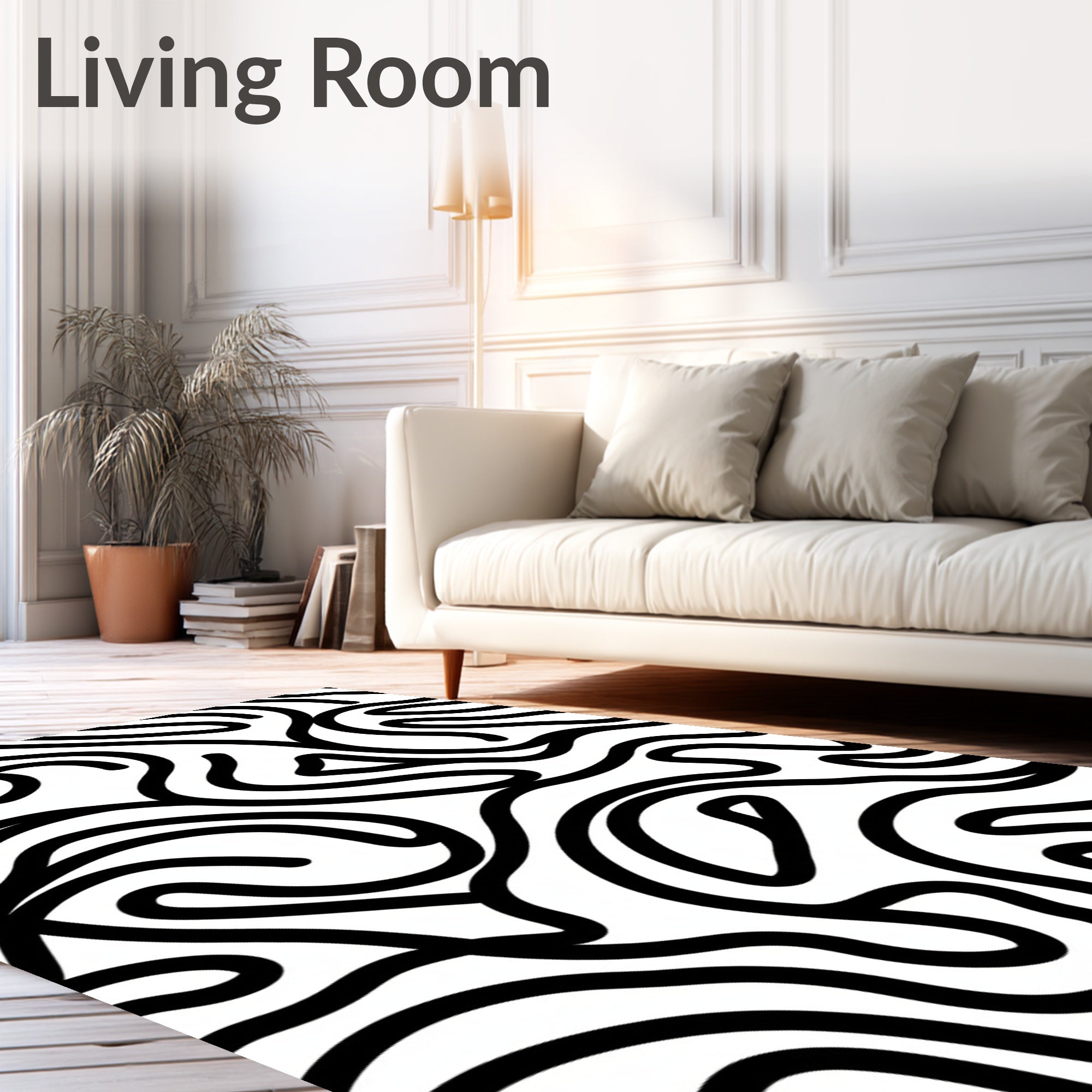 Abstract Black White Flowing Lines Rug