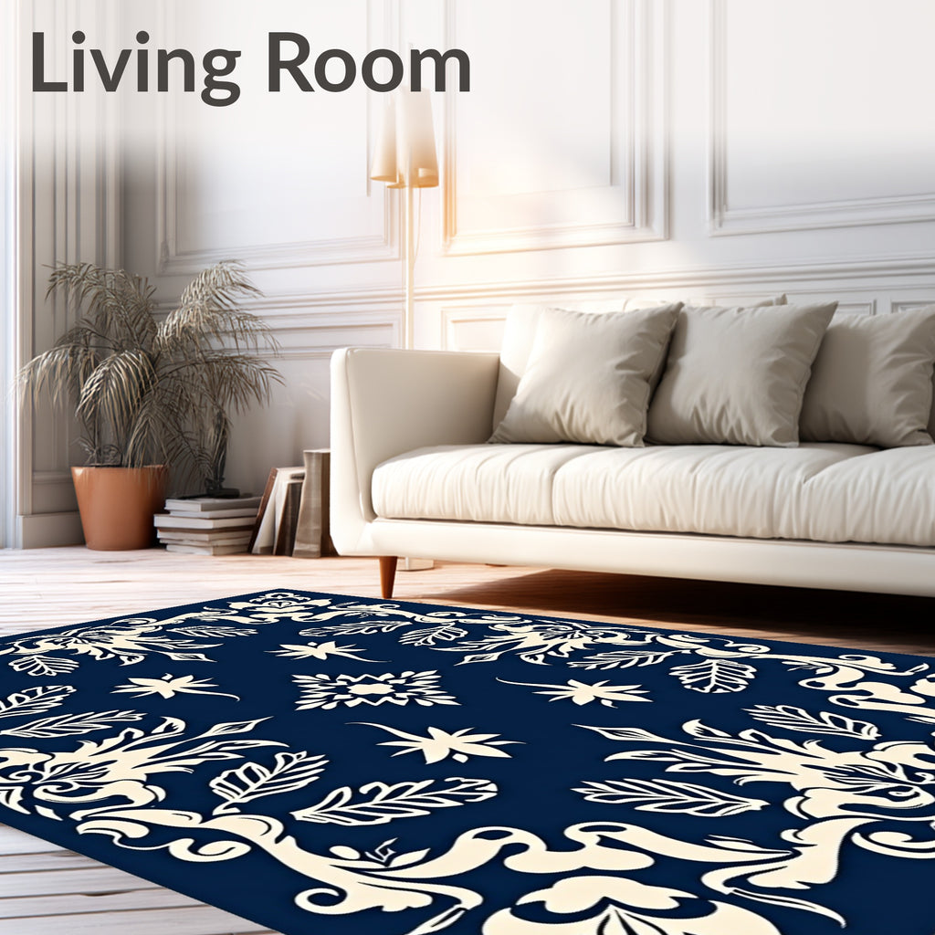 Navy Floral Classic Art Deco Rug