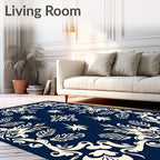 Navy Floral Classic Art Deco Rug