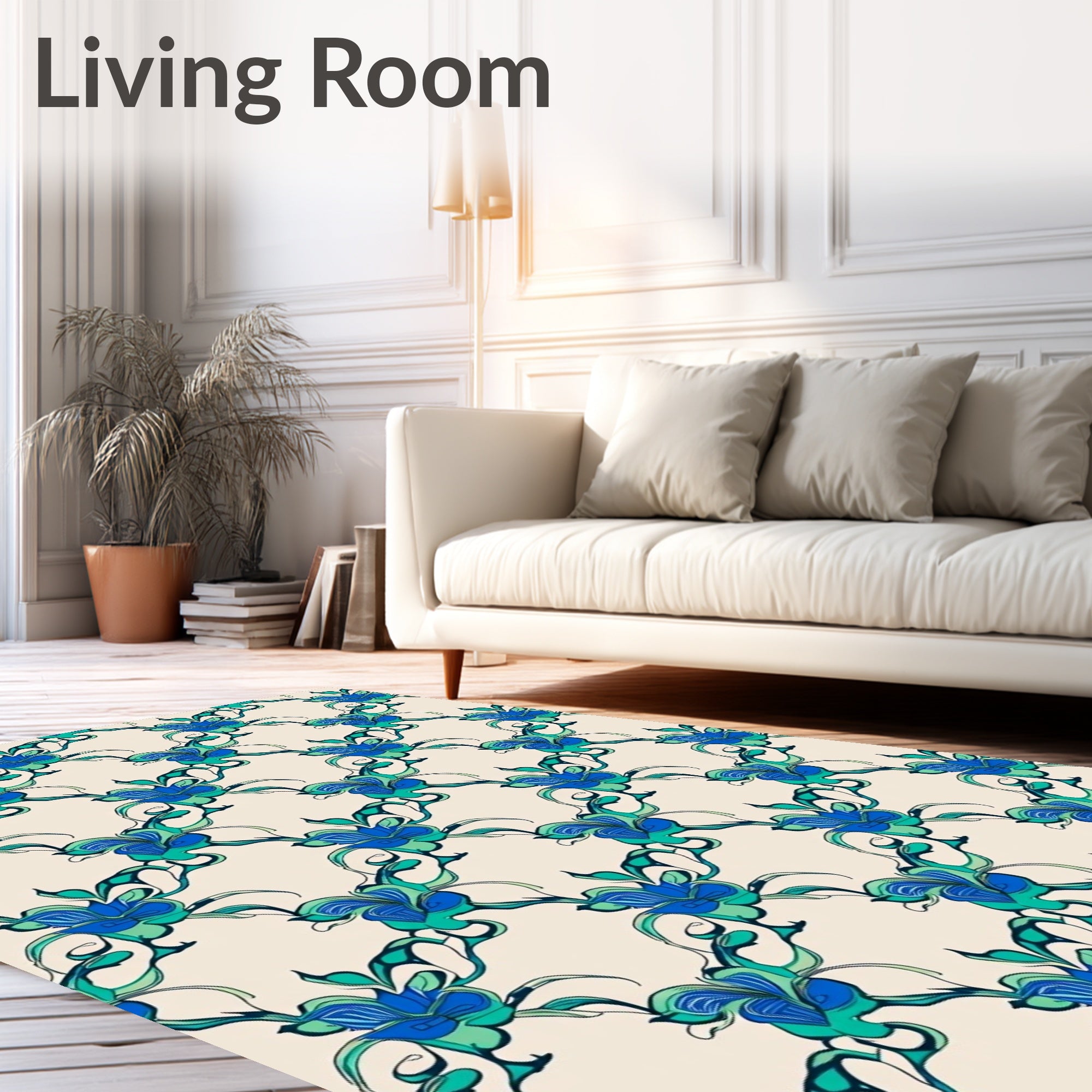 Vibrant Blue Green Floral Swirl Pattern Rug