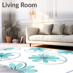 Teal Flower Swirl Repeating Pattern Rug