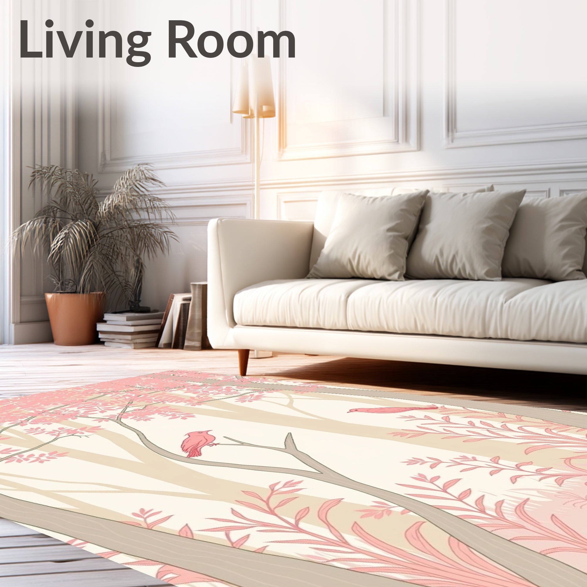 Pink Forest Birds Pattern Design Rug