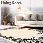Elegant Black Violet Floral Scroll Rug