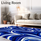 Navy White Swirling Waves Rug