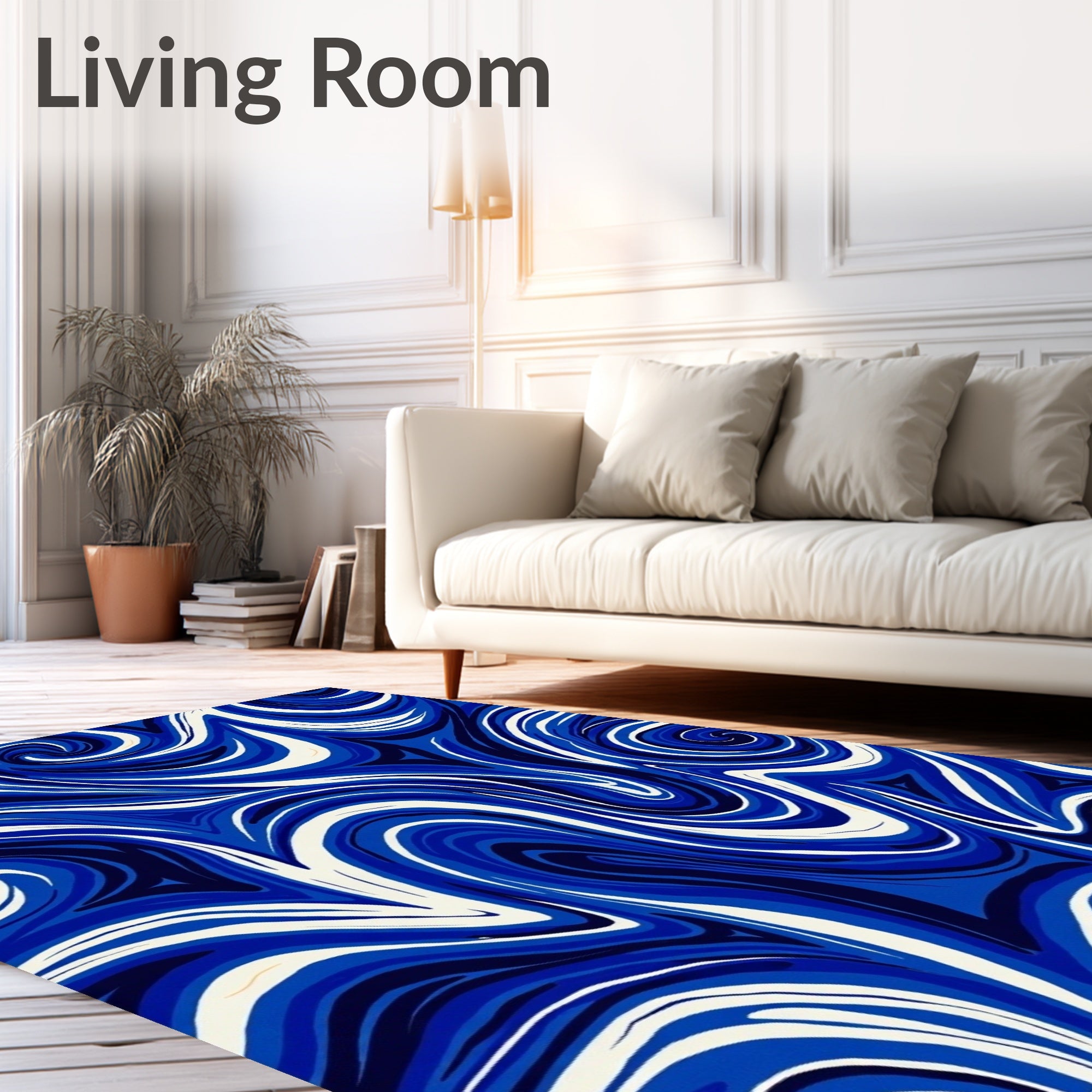 Navy White Swirling Waves Rug