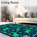 Green Deer and Snowflakes Navy Rug