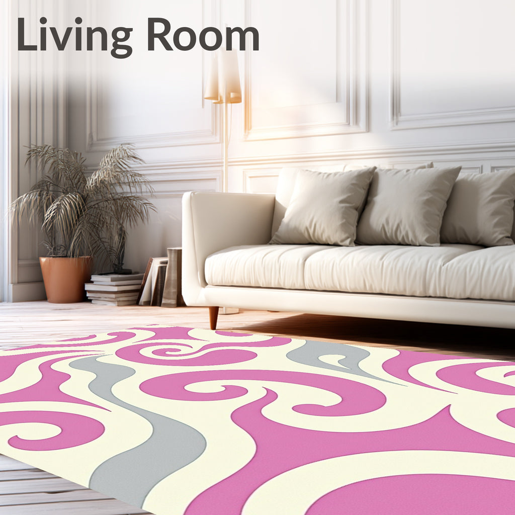Retro Swirl Pink Cream Gray Rug